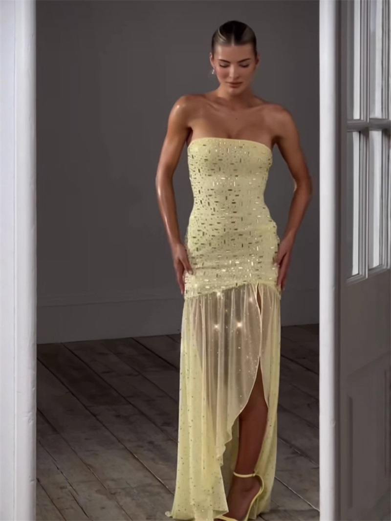 Yellow Formal Wear Women - Yellow Crystal Women Prom Dress Sexy