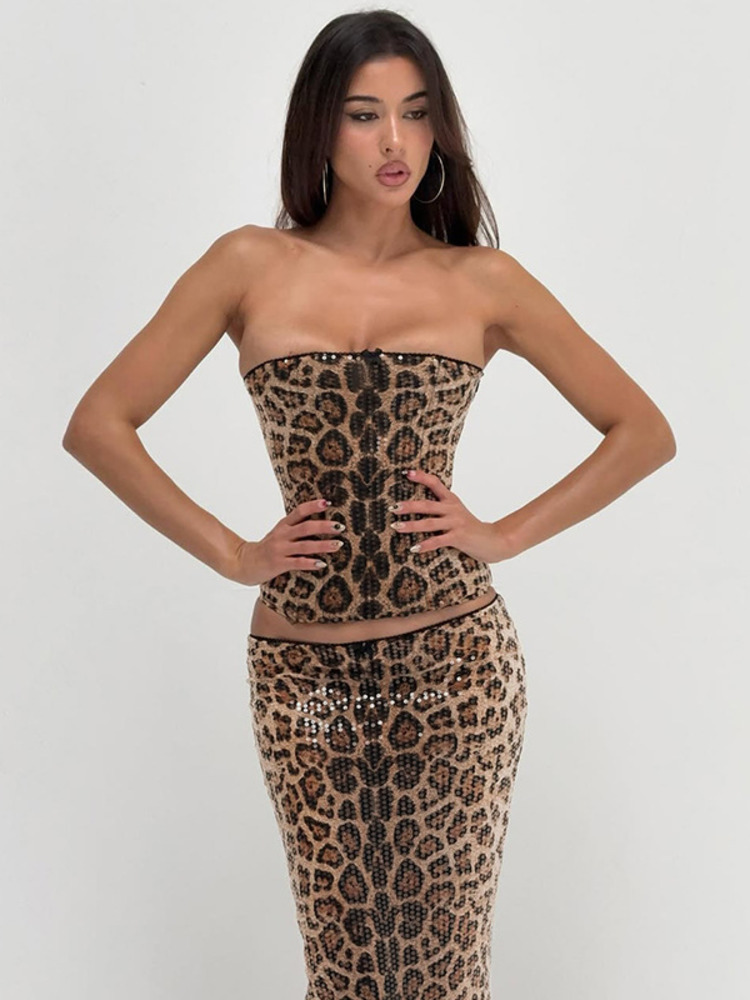 Shift Dress Sleeveless - Mozision Sparkle Leopard Print Two Piece