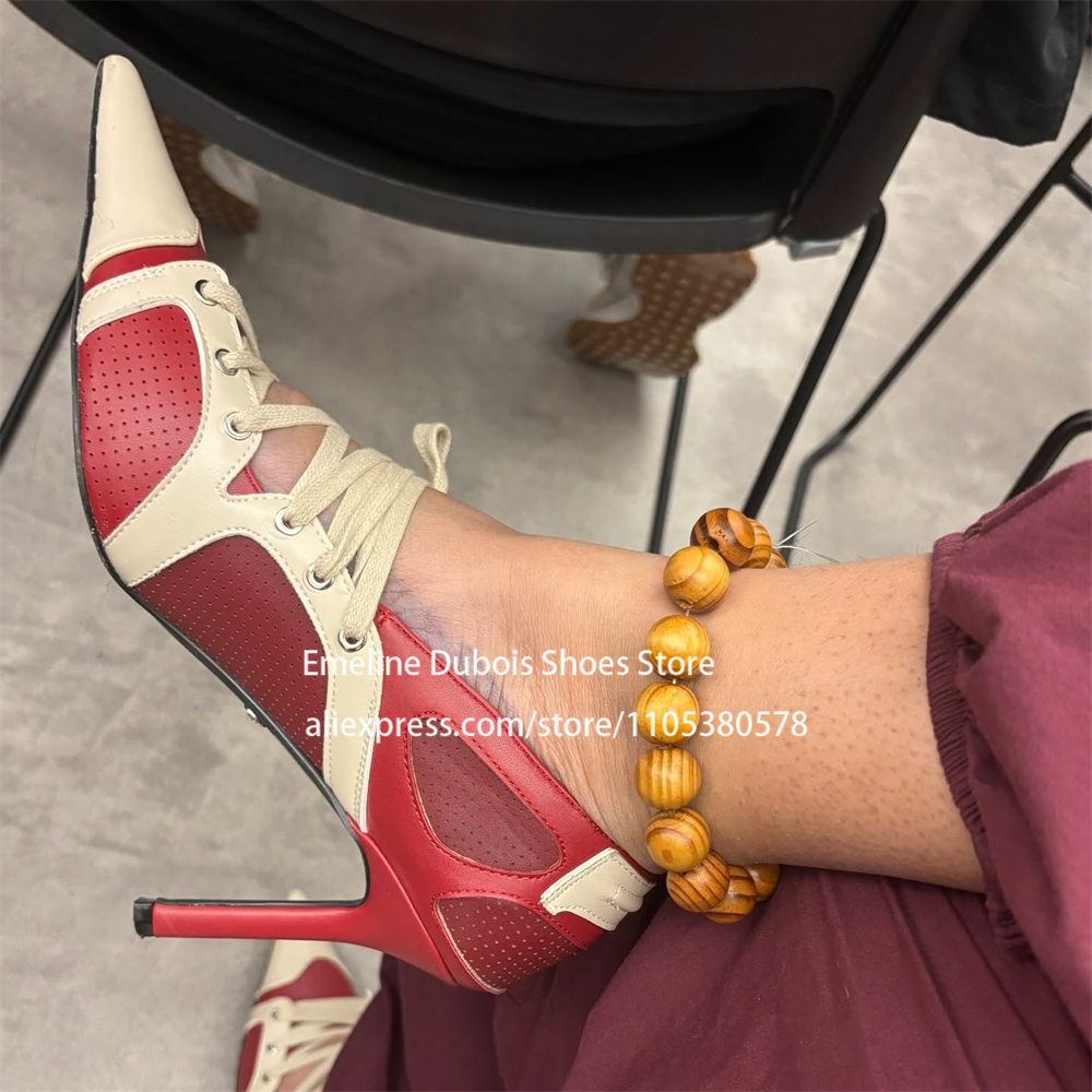 Pump Heel Block - Red Beige Color Block Sporty Stiletto