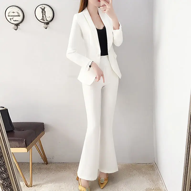 Blazer and White Trouser Suit  - Women Formal Wear Korean avaliação e preço