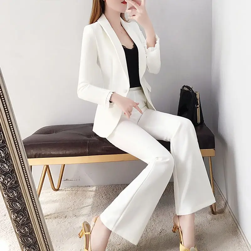 Blazer and White Trouser Suit  - Women Formal Wear Korean avaliação e preço
