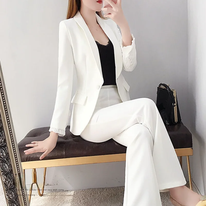 Blazer and White Trouser Suit  - Women Formal Wear Korean avaliação e preço