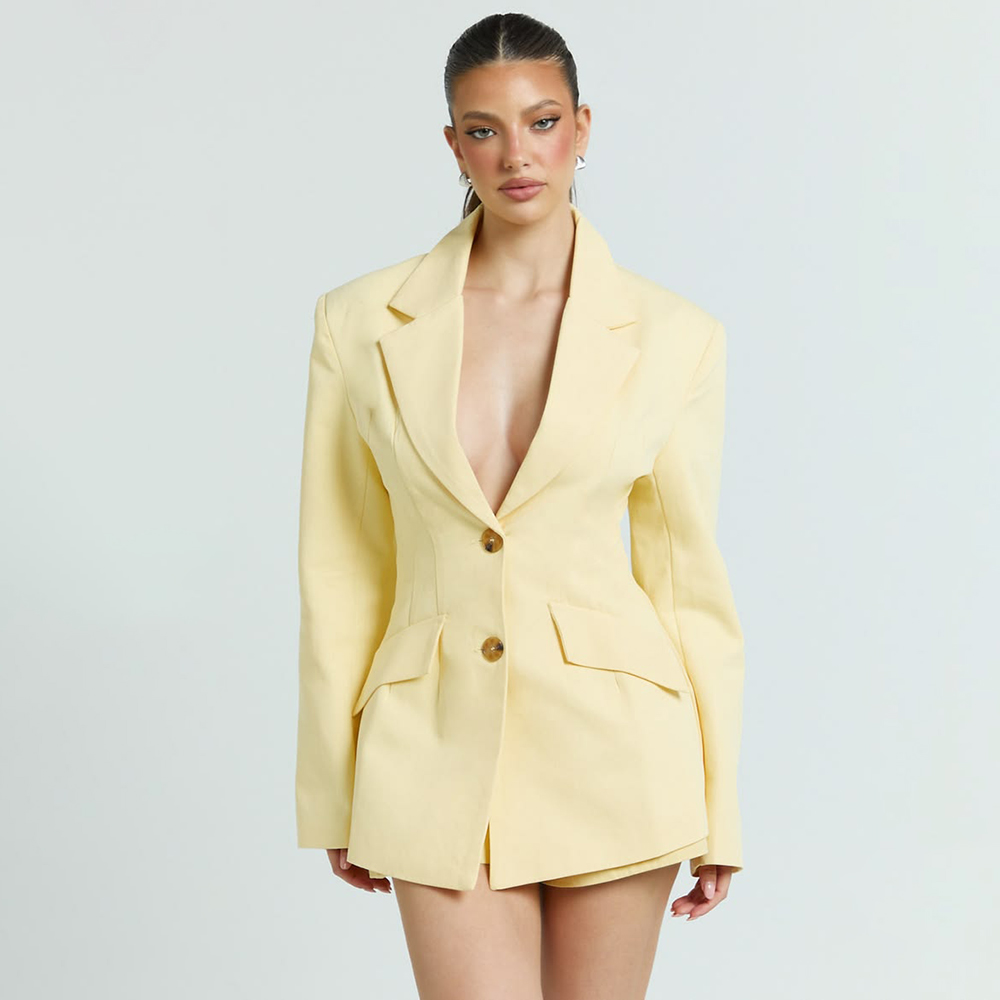 Light Yellow Women's 2Pic Suit - Yellow Formal Wear Women avaliação e preço