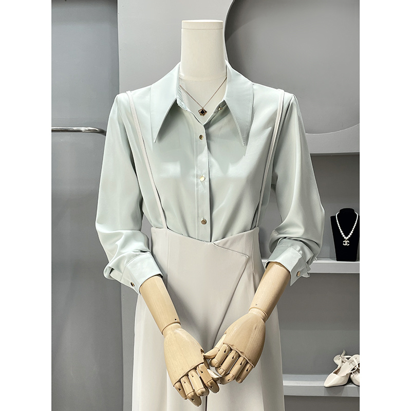 Long Sleeve Shirts Womens Chif - Women Formal Wear Korean avaliação e preço