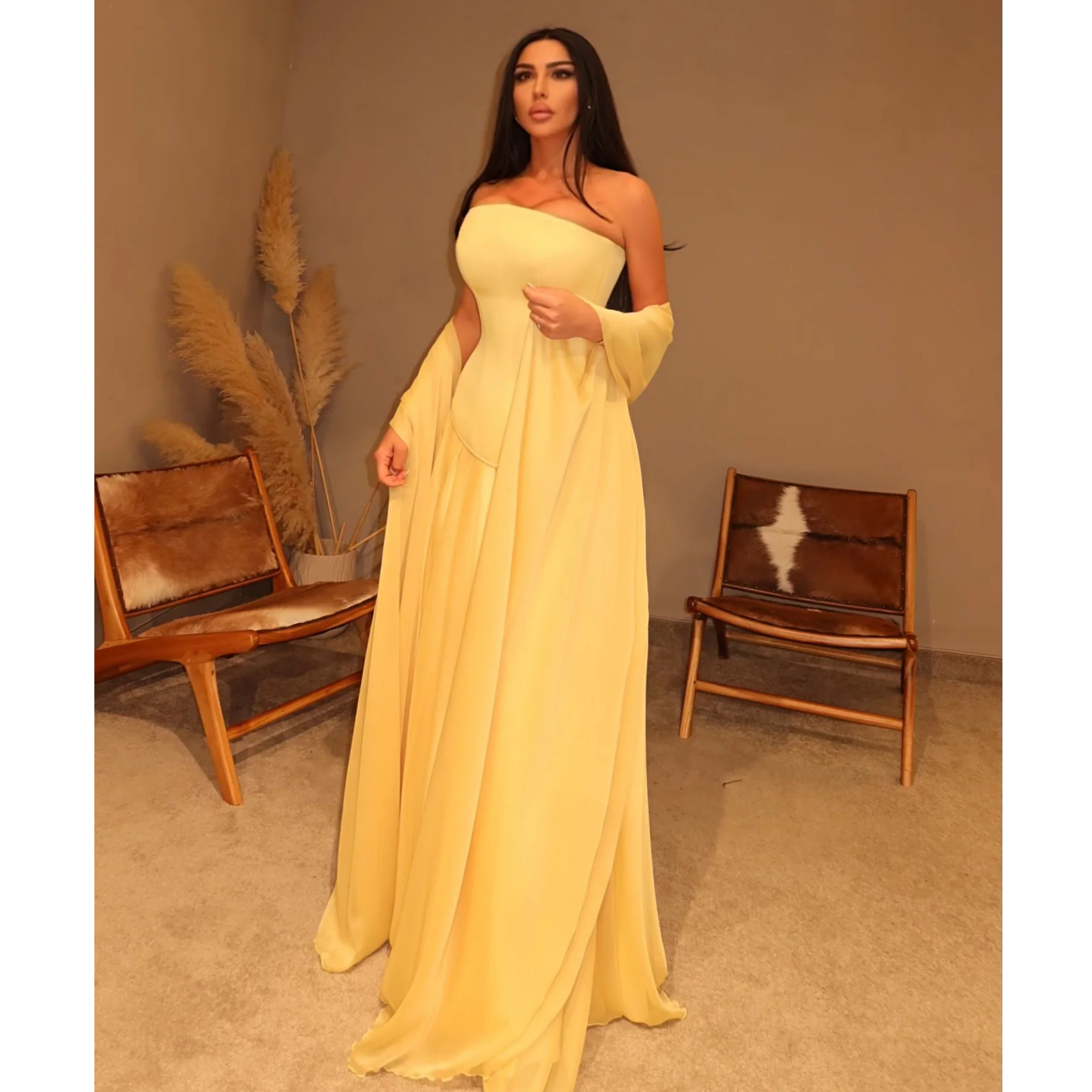 Simple Yellow Evening Dresses  - Yellow Formal Wear Women avaliação e preço