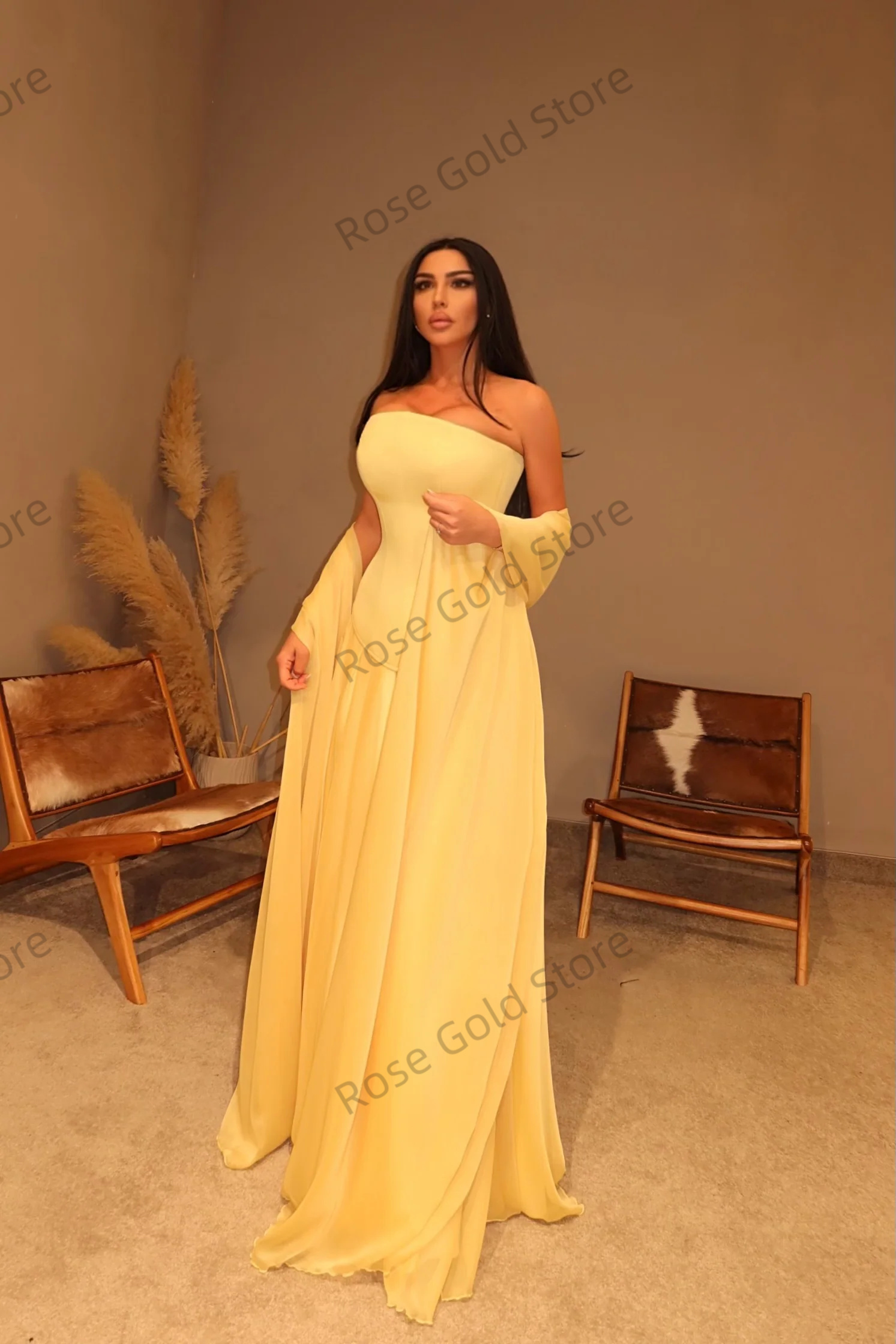 Simple Yellow Evening Dresses  - Yellow Formal Wear Women avaliação e preço