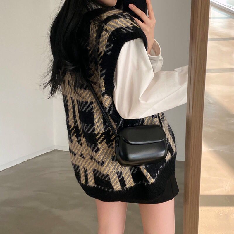 Plaid Lady Sweaters Tops 2025  - Women Formal Wear Korean avaliação e preço