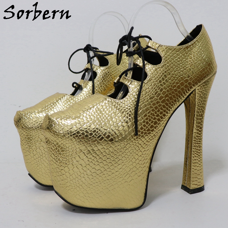 Sorbern Gold Crocodile 20Cm Pu - Pump Heel Block avaliação e preço