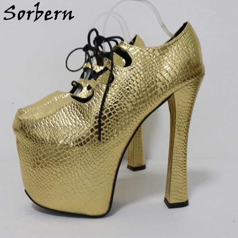 Sorbern Gold Crocodile 20Cm Pu - Pump Heel Block avaliação e preço