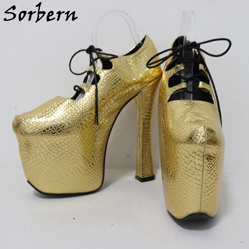 Sorbern Gold Crocodile 20Cm Pu - Pump Heel Block avaliação e preço