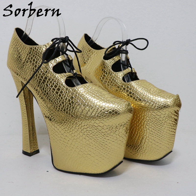 Sorbern Gold Crocodile 20Cm Pu - Pump Heel Block avaliação e preço