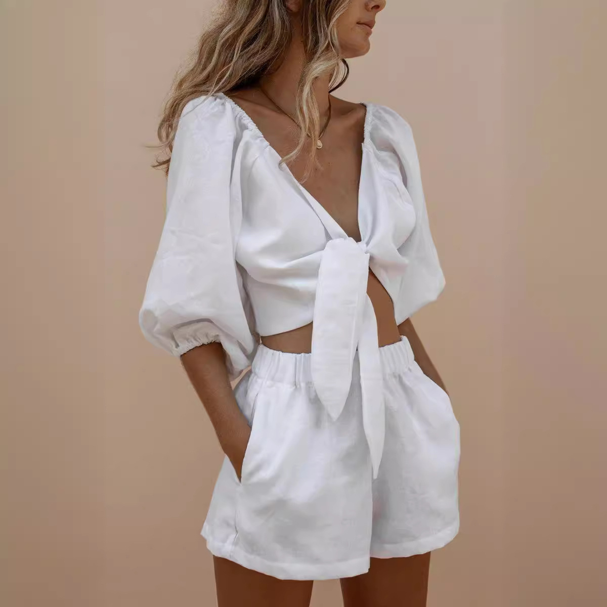 Puff Sleeve Lace Shorts Monoch - Monochrome Suit Set avaliação e preço