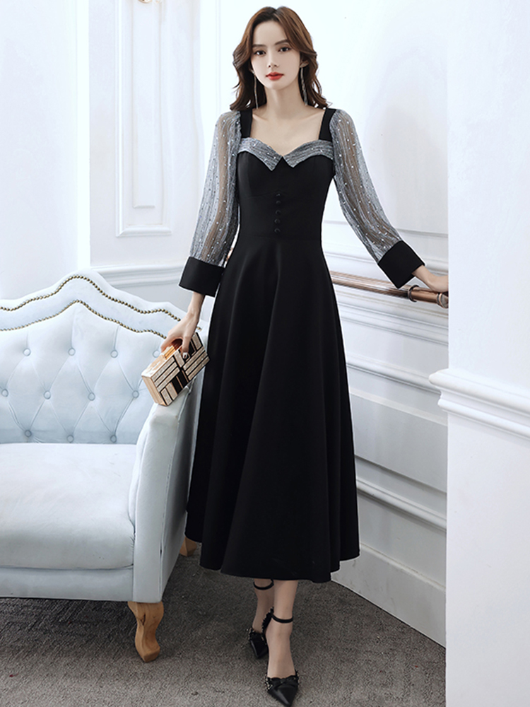 Ele Bla Long Sve Midi Dr for W - Women Formal Wear Korean avaliação e preço