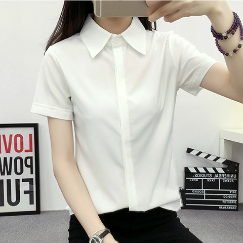 White Loose Short Sleeve Shirt - Women Formal Wear Korean avaliação e preço