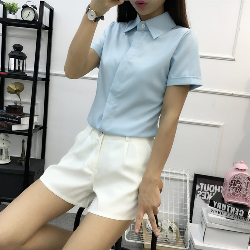 White Loose Short Sleeve Shirt - Women Formal Wear Korean avaliação e preço