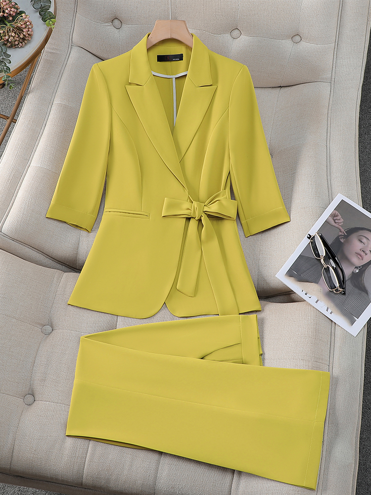 Office Ladies Formal Pant Suit - Yellow Formal Wear Women avaliação e preço
