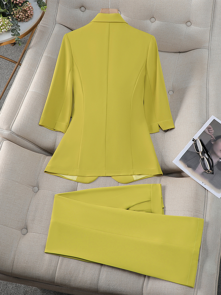 Office Ladies Formal Pant Suit - Yellow Formal Wear Women avaliação e preço