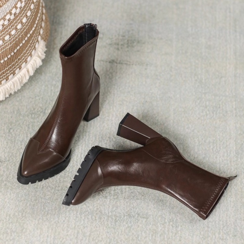 Pointed Toe French Tight Boots - Pump Heel Block avaliação e preço
