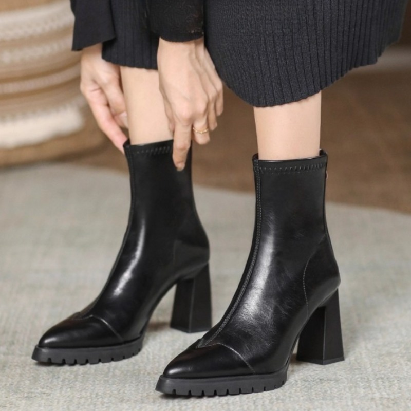 Pointed Toe French Tight Boots - Pump Heel Block avaliação e preço