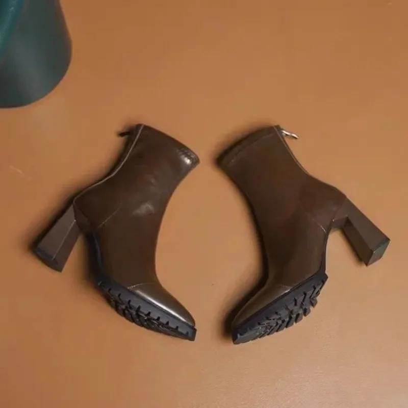 Pointed Toe French Tight Boots - Pump Heel Block avaliação e preço