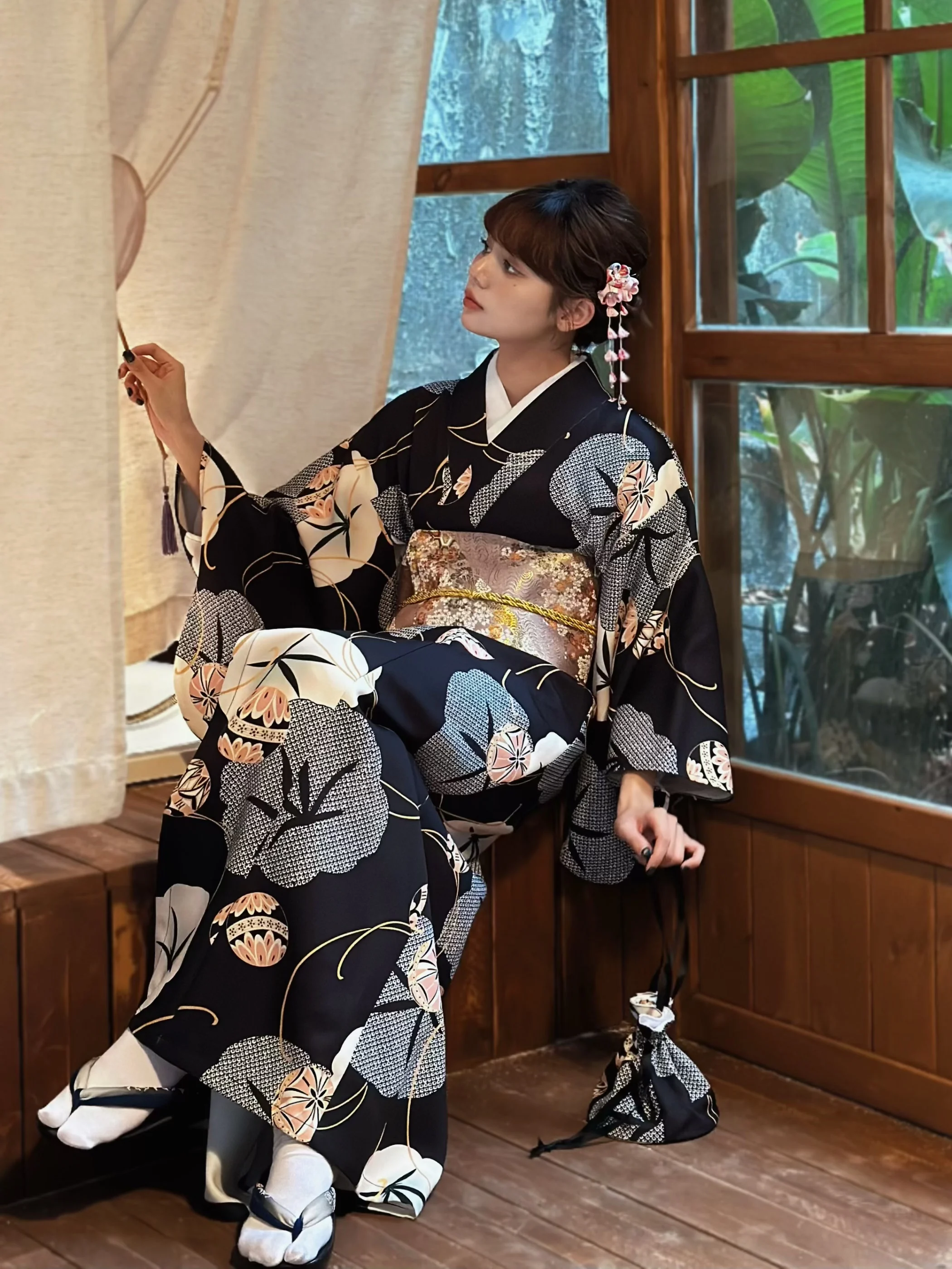 Women Japanese Kimono Black Co - Japanese Women Formal Wear avaliação e preço