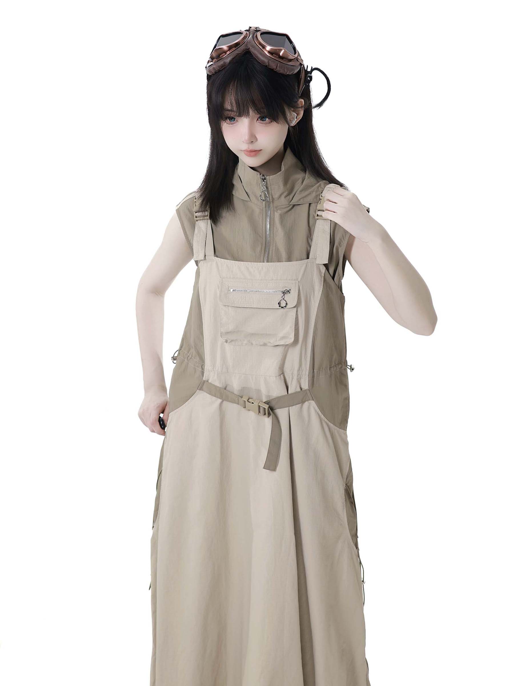 Lightweight Breathable Khaki E - Shift Dress Sleeveless avaliação e preço