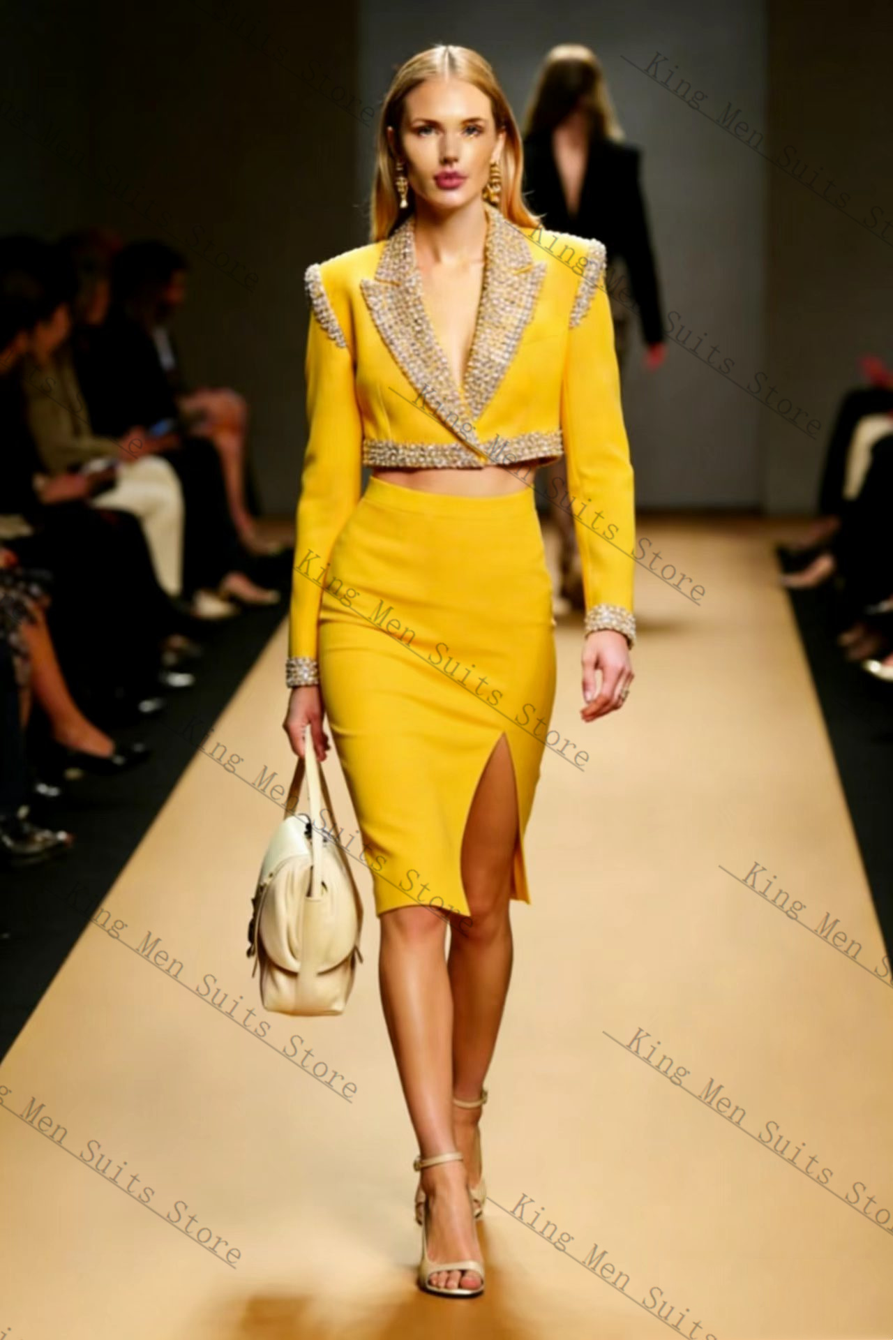 Yellow Crystals Women Suit Ski - Yellow Formal Wear Women avaliação e preço