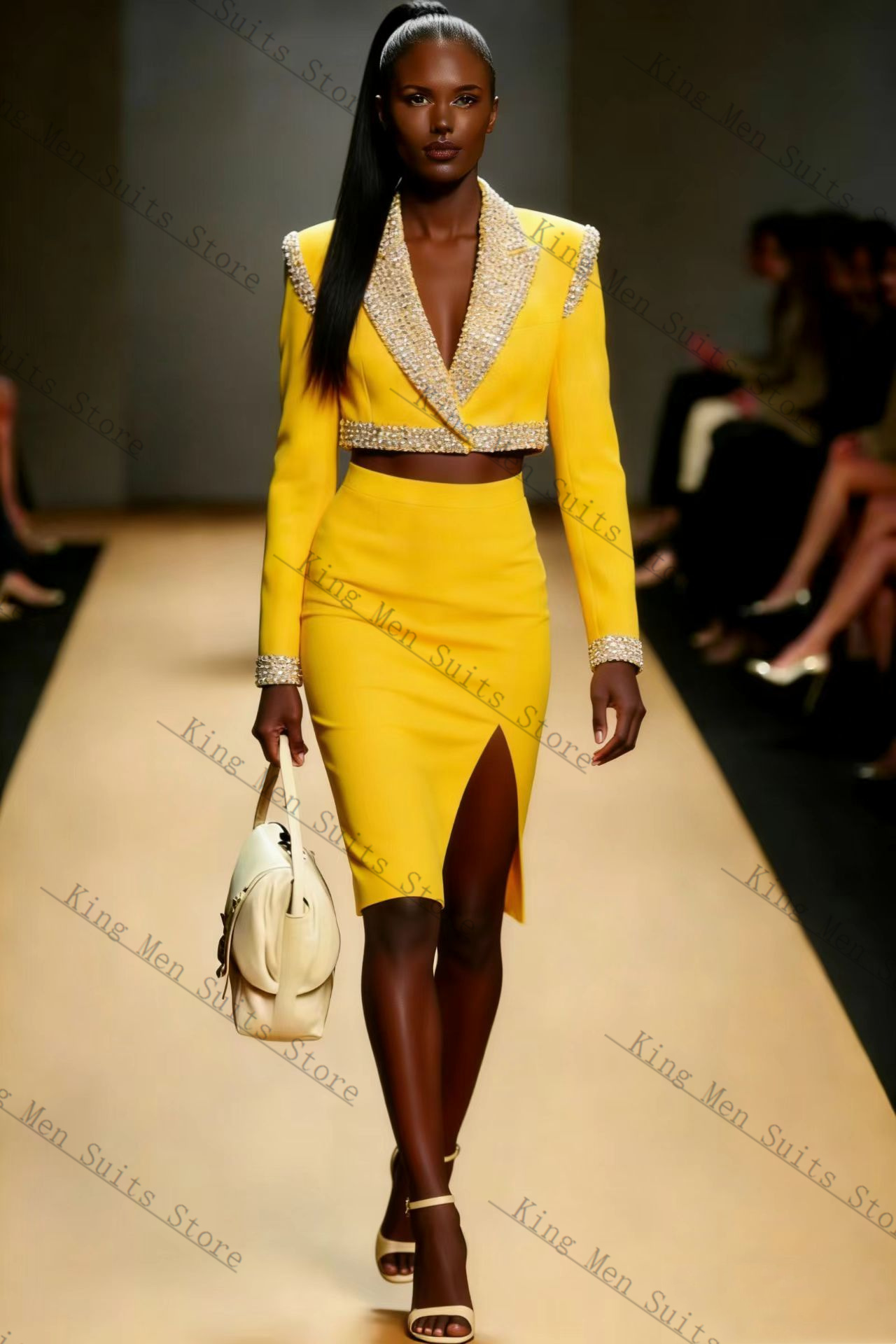 Yellow Crystals Women Suit Ski - Yellow Formal Wear Women avaliação e preço