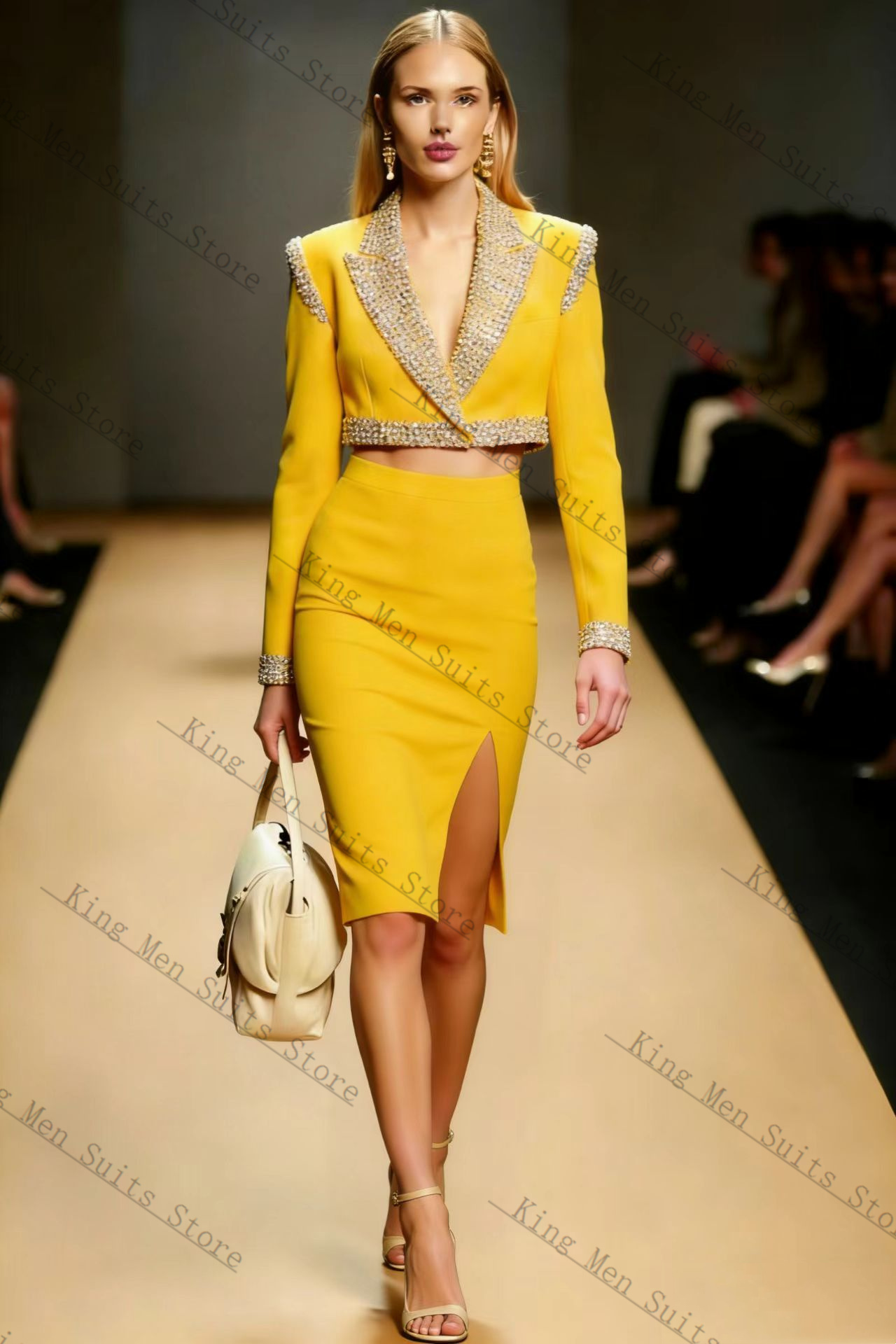 Yellow Crystals Women Suit Ski - Yellow Formal Wear Women avaliação e preço