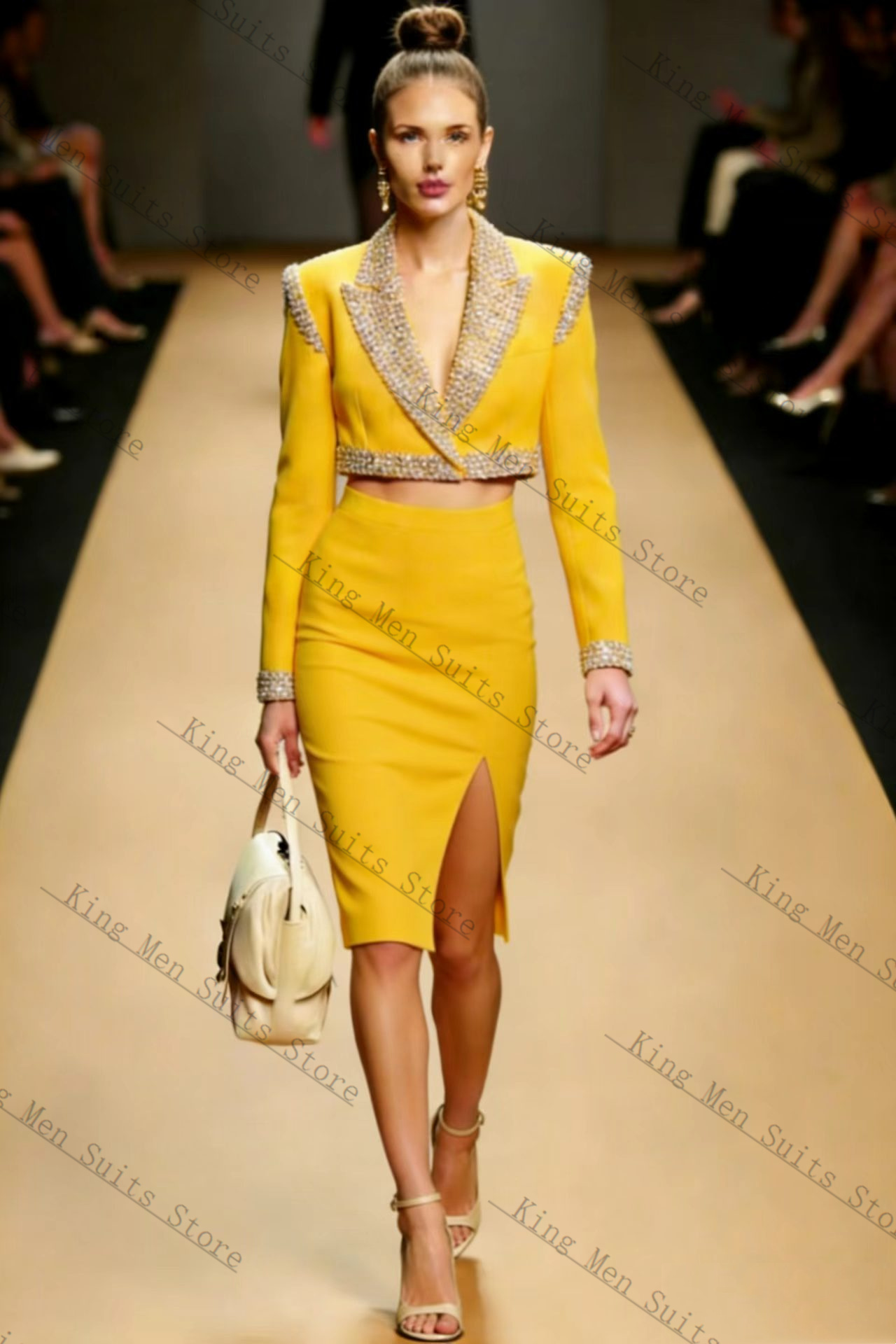 Yellow Crystals Women Suit Ski - Yellow Formal Wear Women avaliação e preço