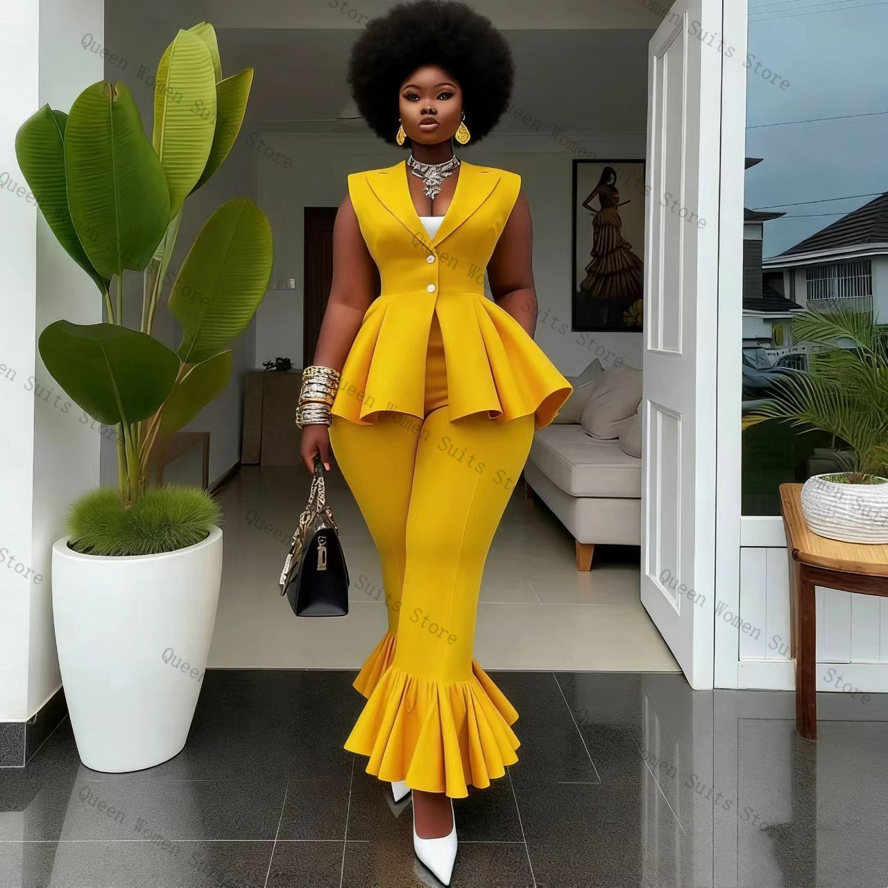 Yellow Women Suit Pants Set 2  - Yellow Formal Wear Women avaliação e preço