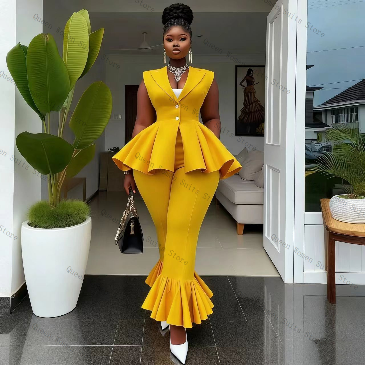 Yellow Women Suit Pants Set 2  - Yellow Formal Wear Women avaliação e preço