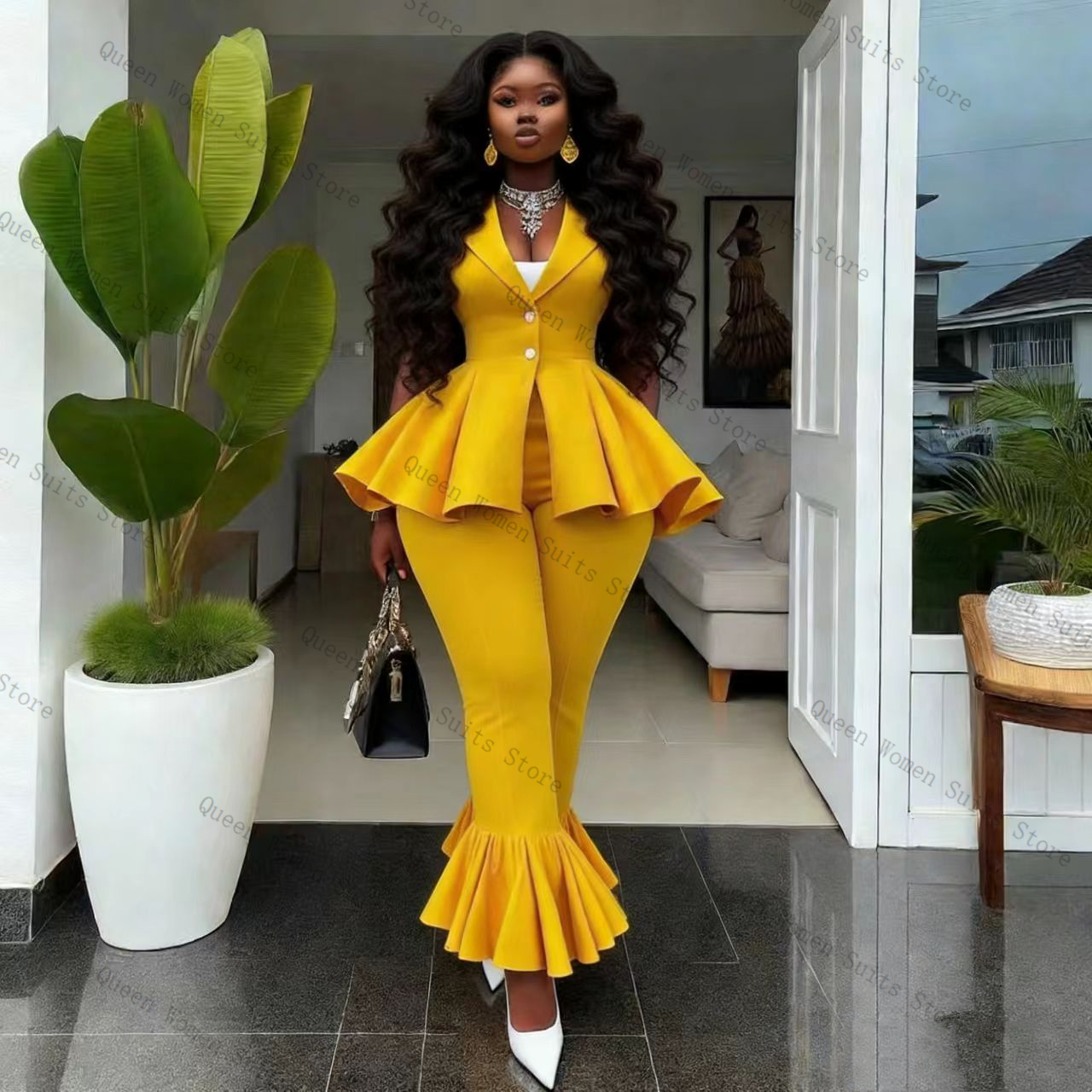 Yellow Women Suit Pants Set 2  - Yellow Formal Wear Women avaliação e preço