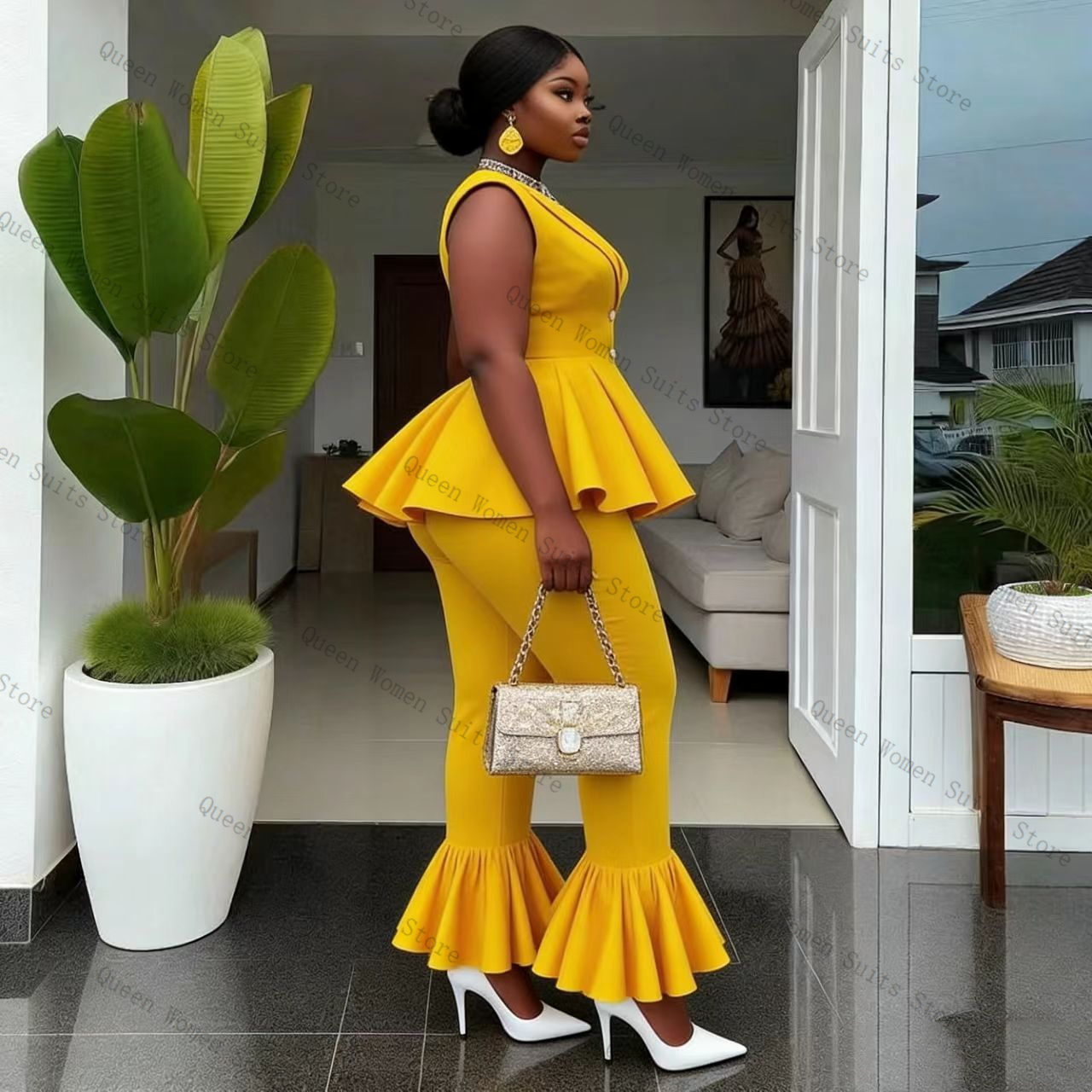 Yellow Women Suit Pants Set 2  - Yellow Formal Wear Women avaliação e preço