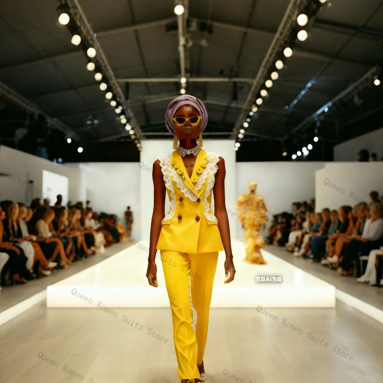 Yellow White Lace Women Suit P - Yellow Formal Wear Women avaliação e preço
