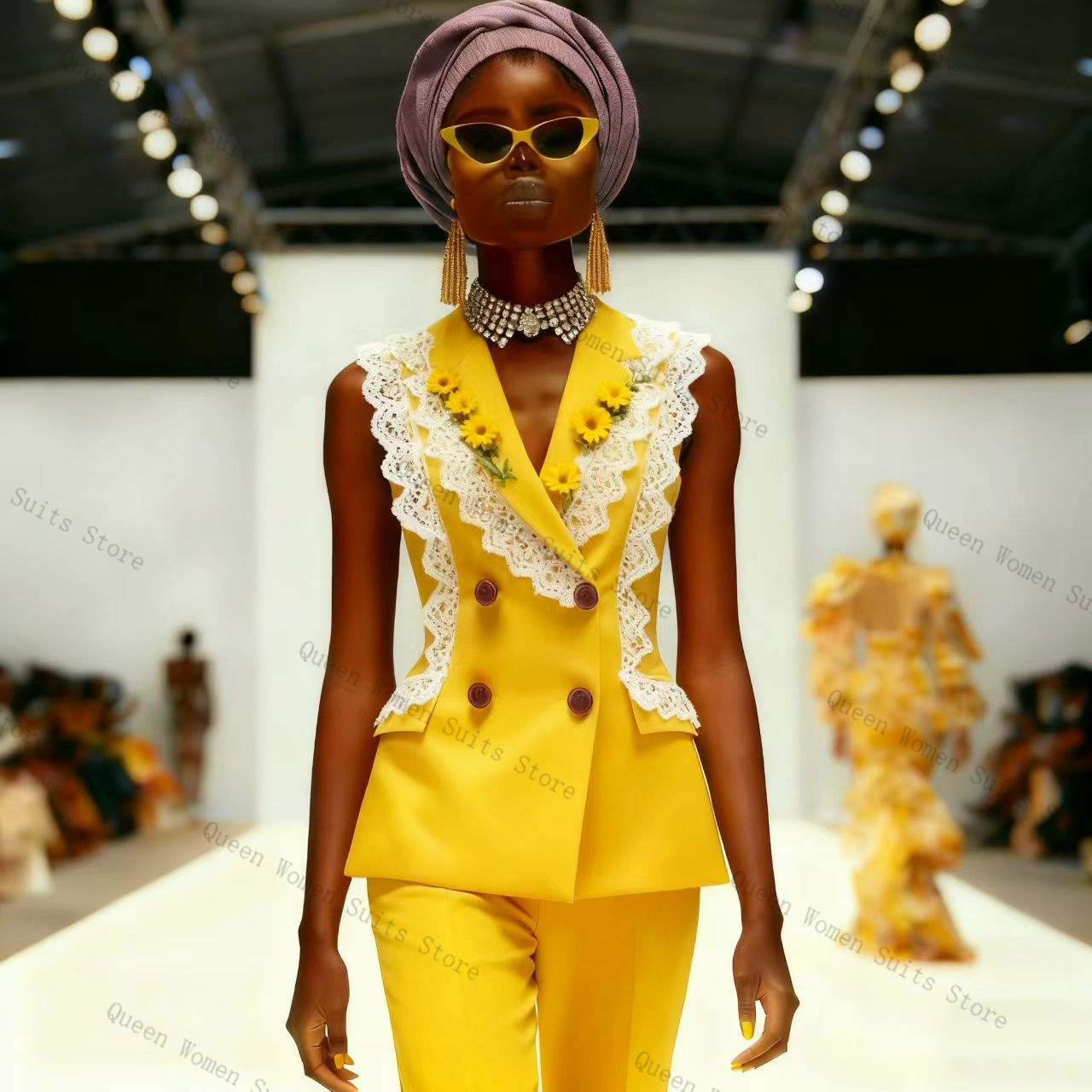 Yellow White Lace Women Suit P - Yellow Formal Wear Women avaliação e preço