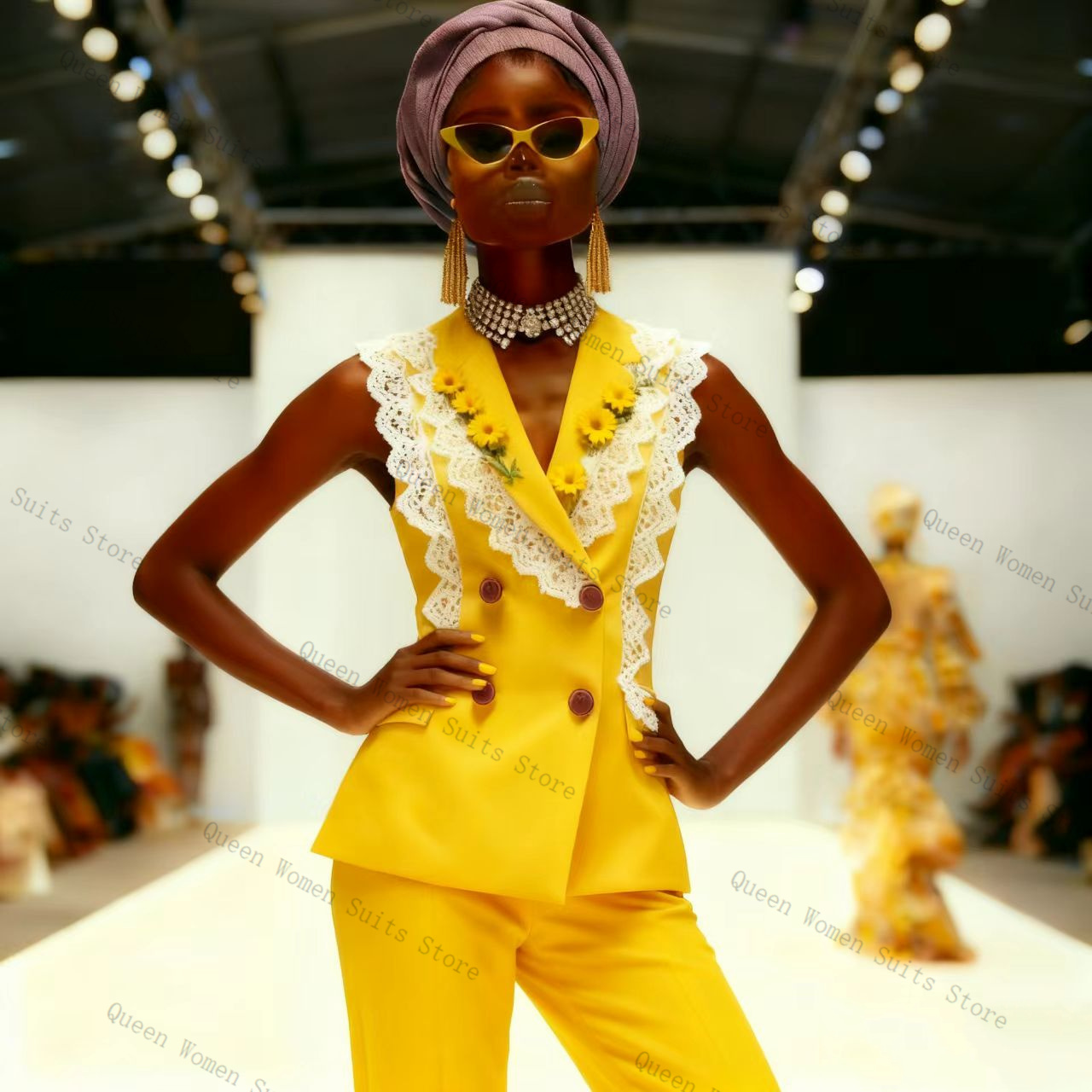Yellow White Lace Women Suit P - Yellow Formal Wear Women avaliação e preço
