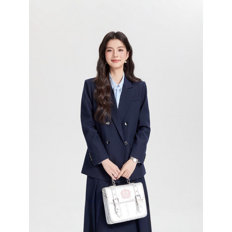 Navy blue double-breasted wome - Women Formal Wear Korean avaliação e preço