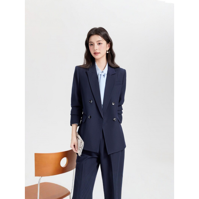 Navy blue double-breasted wome - Women Formal Wear Korean avaliação e preço