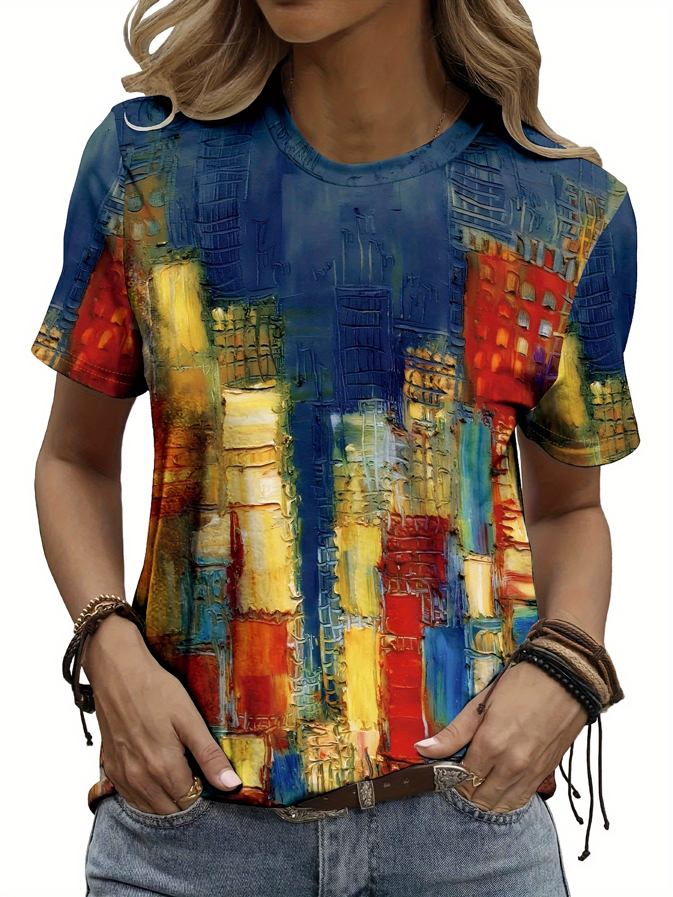 Vibrant Cityscape Women's Tee  - Women Formal Wear Designers avaliação e preço