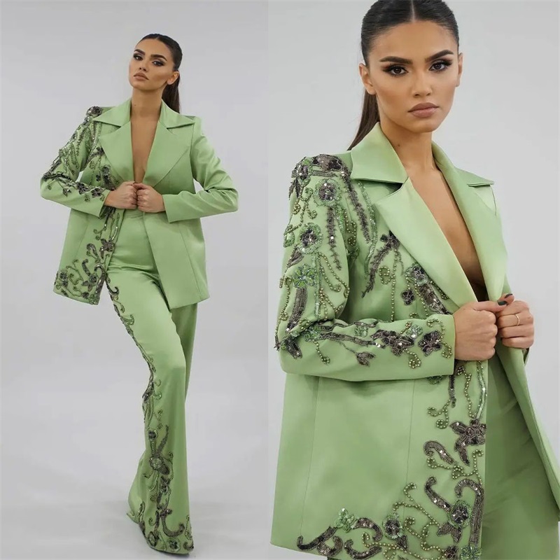 Designer Green Satin Women Sui - Women Formal Wear Designers avaliação e preço