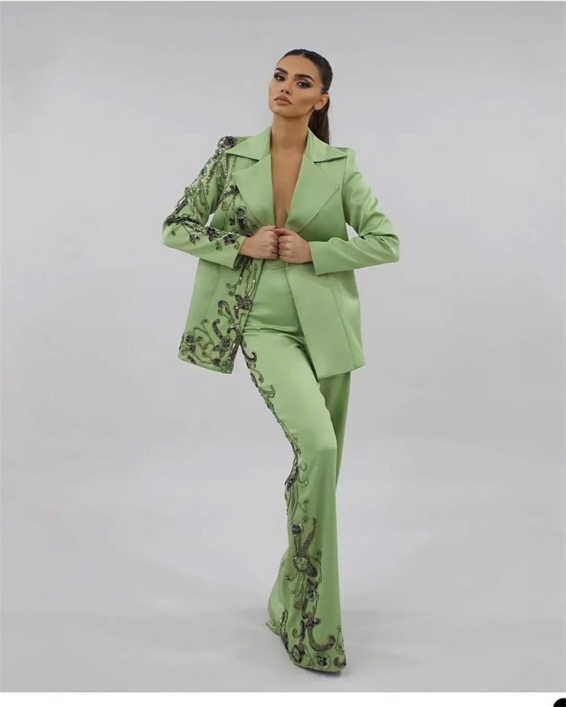 Designer Green Satin Women Sui - Women Formal Wear Designers avaliação e preço