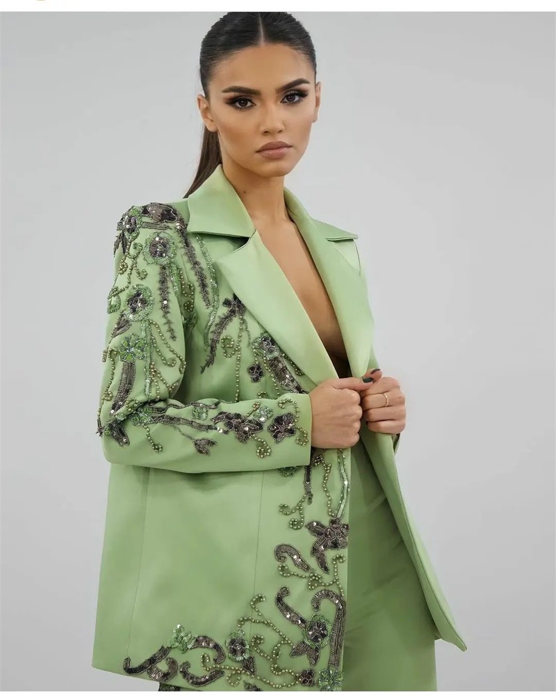 Designer Green Satin Women Sui - Women Formal Wear Designers avaliação e preço