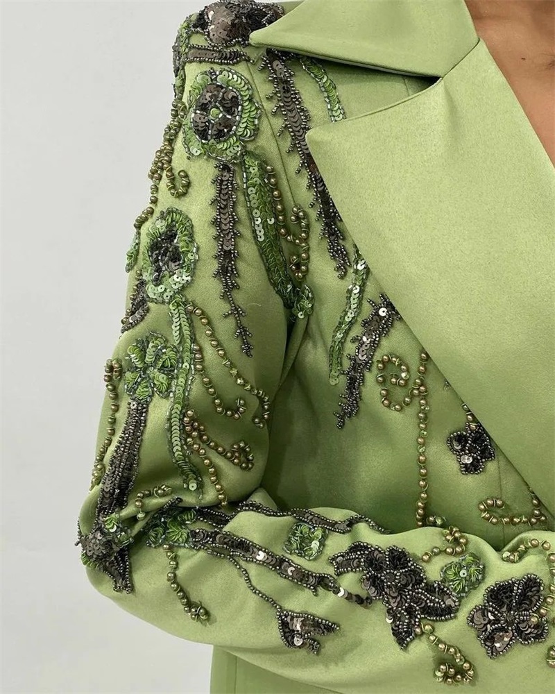 Designer Green Satin Women Sui - Women Formal Wear Designers avaliação e preço