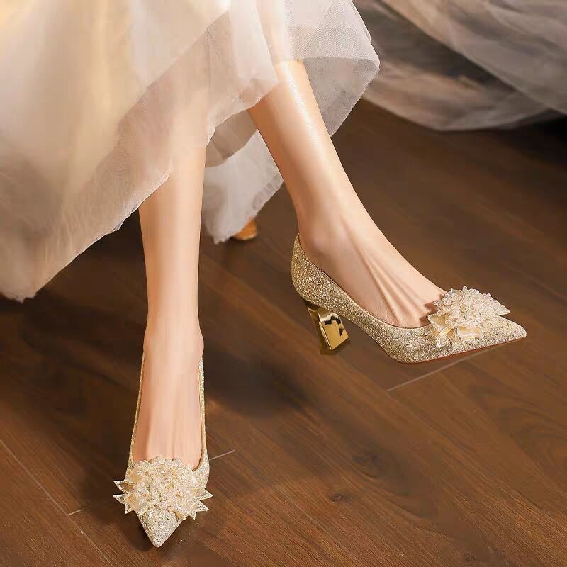 Rhinestone Flower Block Heel S - Pump Heel Block avaliação e preço