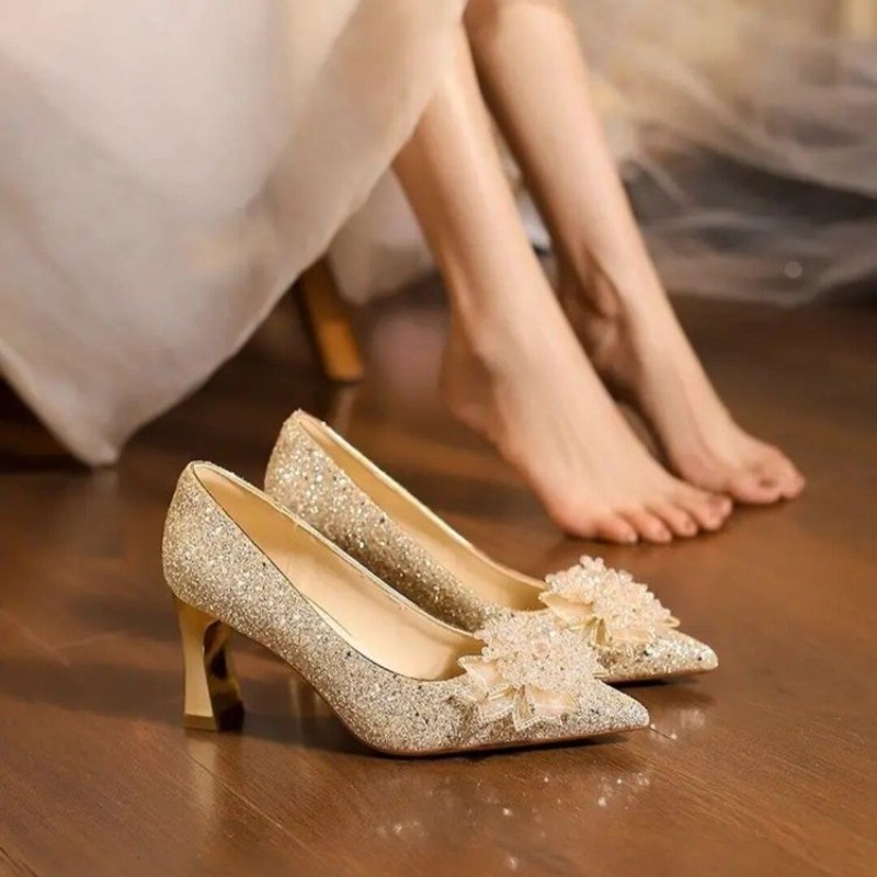 Rhinestone Flower Block Heel S - Pump Heel Block avaliação e preço