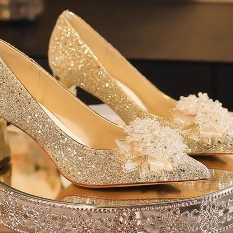 Rhinestone Flower Block Heel S - Pump Heel Block avaliação e preço