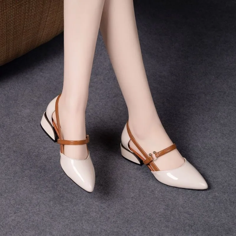Women Two Tone Slingback Shoes - Pump Heel Block avaliação e preço