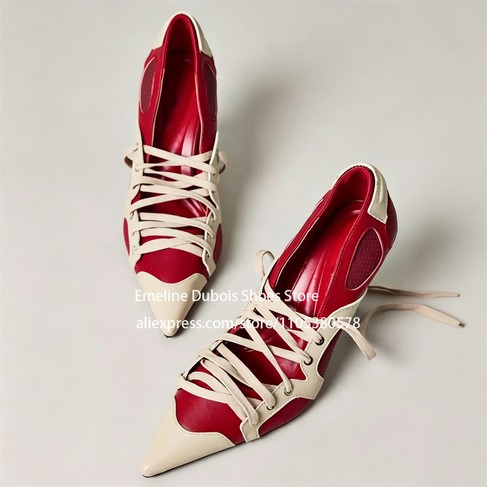 Red Beige Color Block Sporty S - Pump Heel Block avaliação e preço