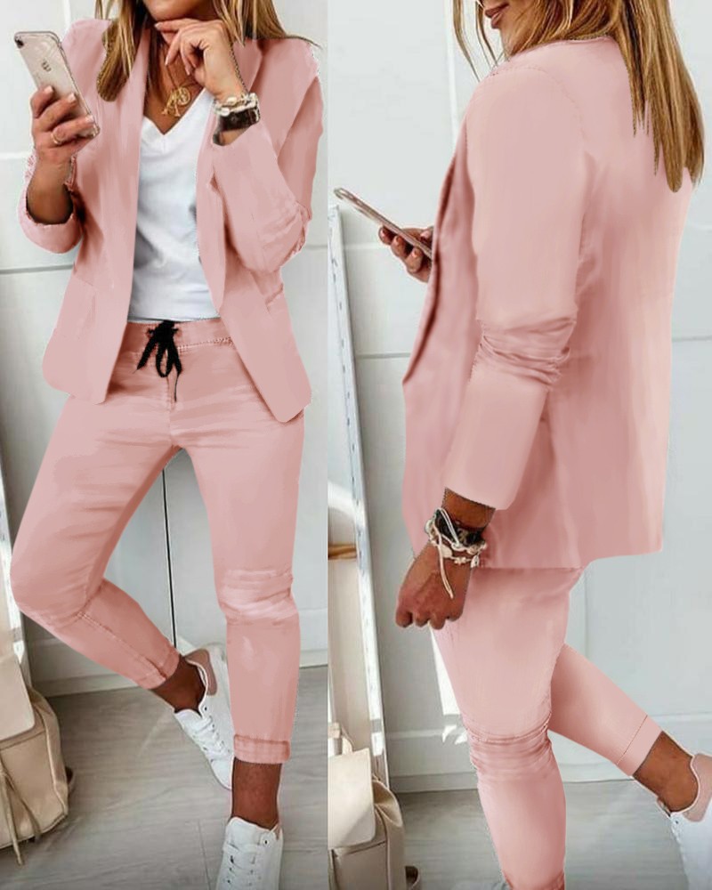 Women's Monochrome Casual Busi - Monochrome Suit Set avaliação e preço